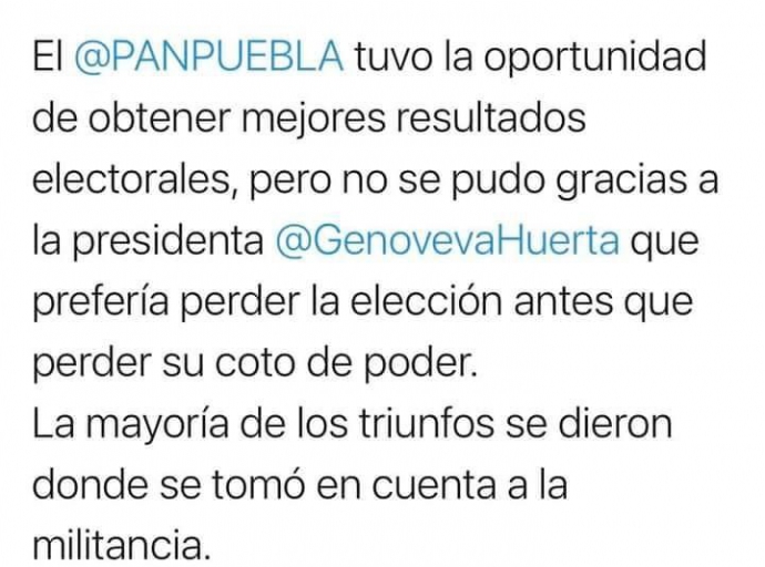 El PAN en Atlixco culpa a Genoveva Huerta del fracaso electoral 